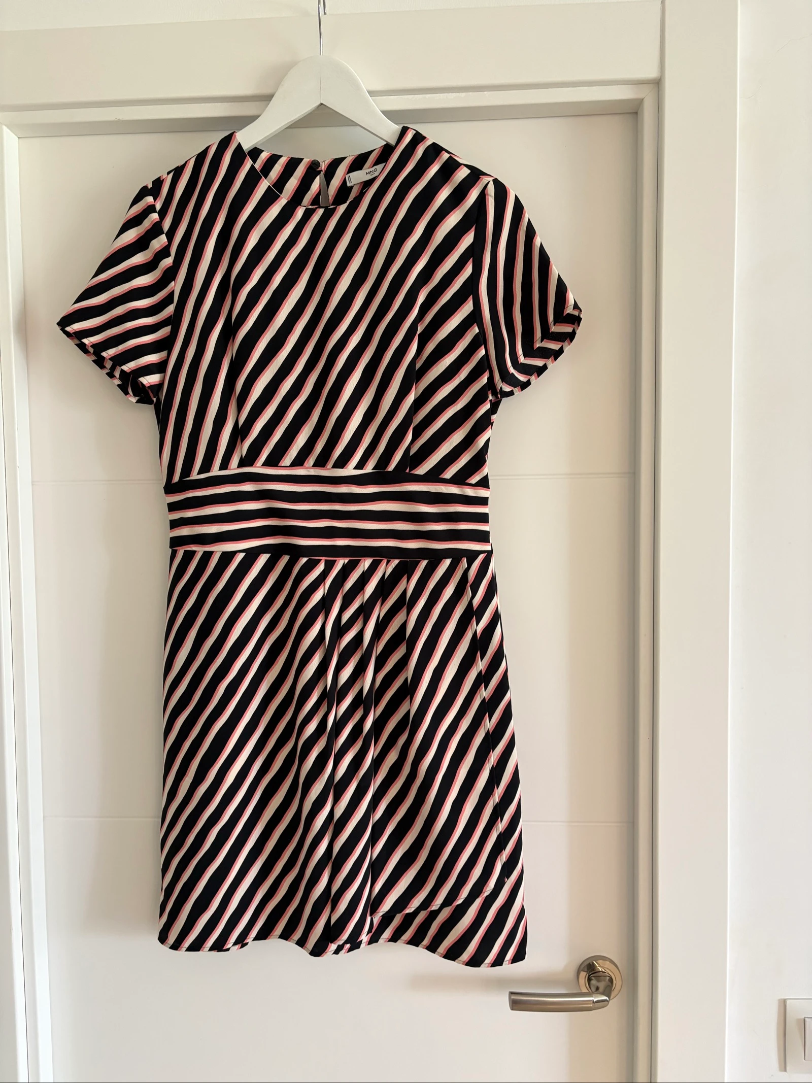 Robe Mango Suit rayée noire rose écrue – M – photo 4